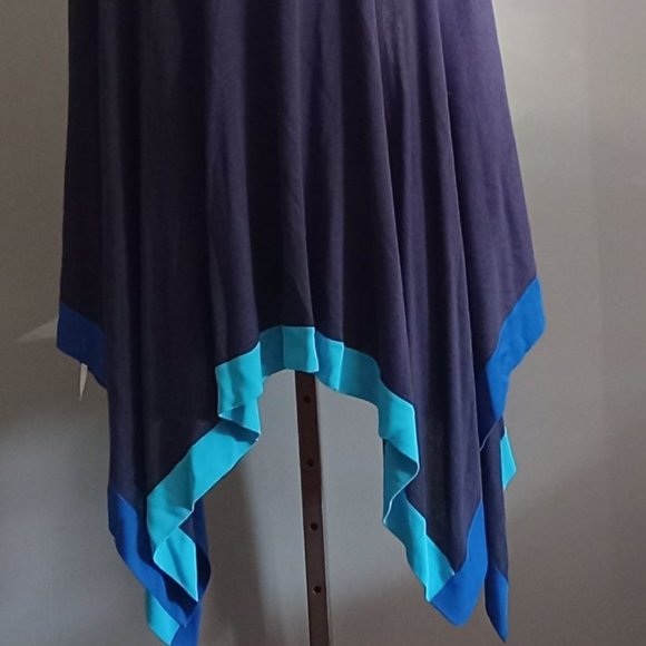 Foxcroft tricolour Colorblock Ruanna wrap multi blue stripe cotton fall NWT sz M - Picture 3 of 6